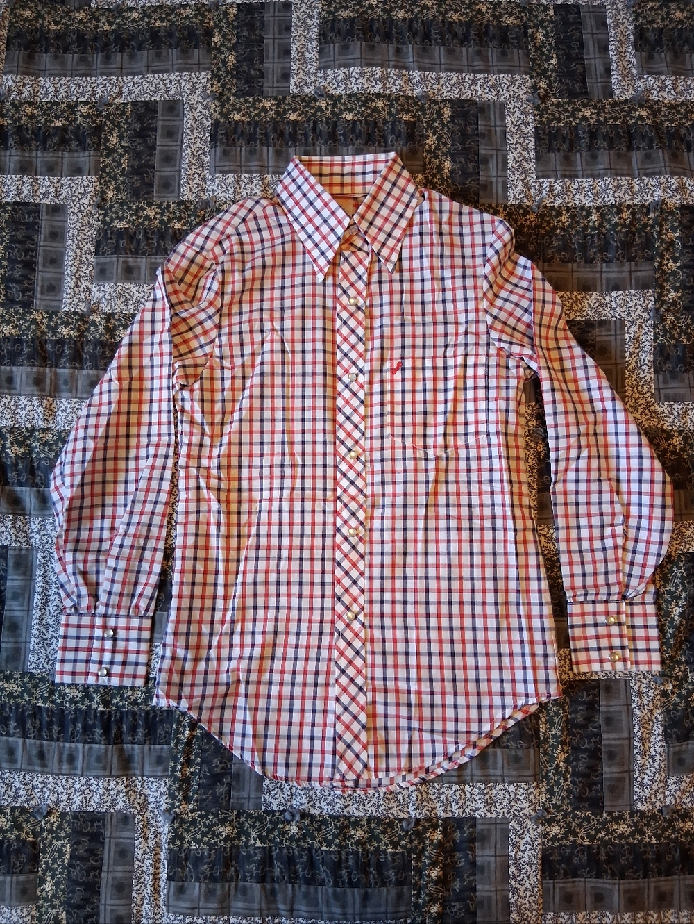 VTG 1980s GWG Checkered Plaid Pearl Snap Long Sleeve Shirt (Youth Size 14)